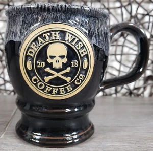 DEATH WISH COFFEE SKULL CROSSBONES LOGO ANNUAL BLACK MUG CUP 2018 DENEEN USA - Picture 1 of 8
