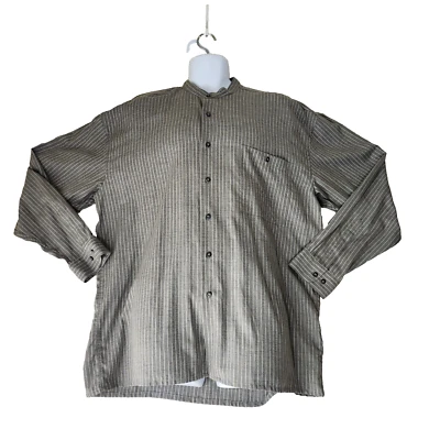 Burma Bibas Classics Shirt Mens XL Gray Stripe Band Collar Vintage 70s Boho - Image 1 of 4