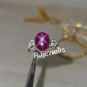 Oval Red Star Ruby Ring Lab Create Star Ruby Ring For Her Anniversary Gift Ring - Picture 1 of 3