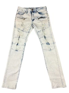 Nuevos Pantalones de mezclilla ajustados elásticos rasgados Argonaut Nations con cremalleras delanteras 32/32 - Imagen 1 de 12