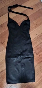 Vintage Wheels and Dollbaby Black Halter Dress Tie Neck Stretch Satin Sz. 10 - Picture 1 of 7