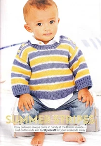 KNITTING PATTERN BABY TODDLER SWEATER 0-5yr STRIPED L-SLEEVE RIB EASY DK SKM M8A - Picture 1 of 1