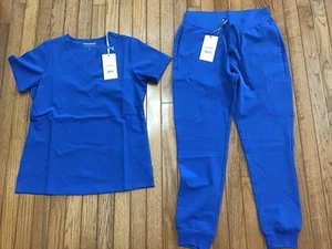 New Mandala Royal Blue Scrub Jogger Set Size XS V-neck, Cuffs Pants (C13-1) - Picture 1 of 13