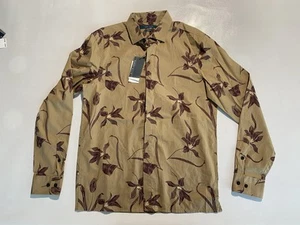 NEW- Size S Mens Perry Ellis Long Sleeve Button Down Shirt OekoTEX Cotton Brown - Picture 1 of 11