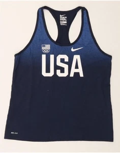 NIKE Womens Athletic Cut Graphic Vest Top UK 18 XL Navy Blue Striped DD29 - Picture 1 of 3