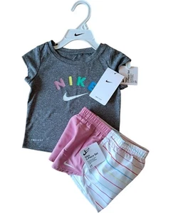 Nike Girls Short Set Size 2T 26G431-ACG 2PC Top & Shorts Pink Flamingo - Picture 1 of 5