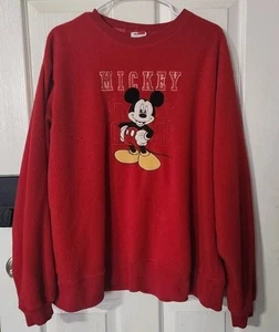 Vintage 90s Disney Store Mickey Mouse 28 Crewneck Fleece Sweatshirt Red, Large - Picture 1 of 4