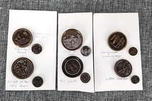 6 Mother/Daughter Sets Antique Vintage Brass Metal Picture Buttons - Picture 1 of 9