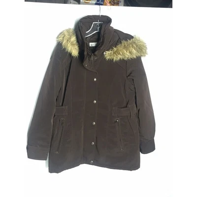 Abrigo Big Chill Mediano Mujer Damas Marrón Piel Sintética Forrado Cremallera Parka a Presión Foto 1 de 4