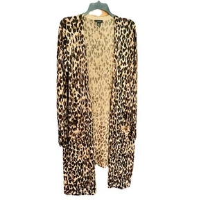 Halogen Women XXL Sweater Cardigan Linen Open Animal Print Long Sleeve Pockets - Picture 1 of 8