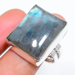 Labradorite Stone Gemstone Handmade 925 Sterling Silver Jewelry Ring Size 8.5 - Picture 1 of 4