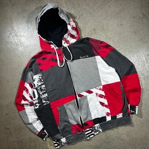 Y2K Zoo York Graffiti Patchwork Hoodie mit Reißverschluss XL rot - Bild 1 von 8