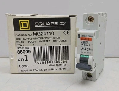 Square D 24110 Circuit Breaker 1A Multi 9 C60 277 Vac Merlin Gerin MG24110 New - Image 1 of 4