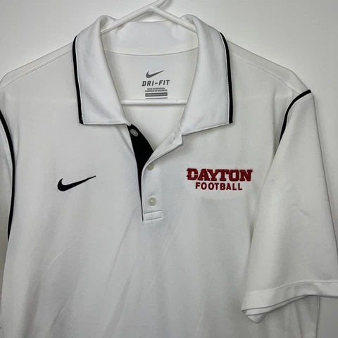 Dayton University Flyers Football Nike Dri-Fit Mens Medium White Blue Polo Cover