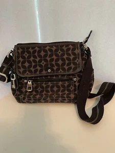 VTG Fossil 6 Pocket Crossbody Purse / Bag Unique Leather & Metal Accents Nice - Picture 1 of 17