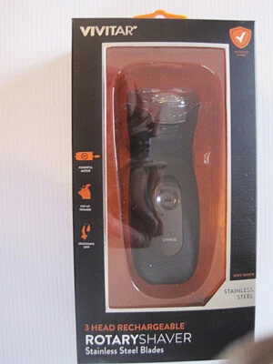 Afeitadora giratoria Vivitar cuchillas de acero inoxidable 3 cabezales negra recargable nueva Foto 1 de 3