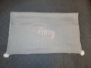 Baby Wrap Cable Knit Bow Soft Sherpa Back Pram Blanket Grey - Picture 1 of 3