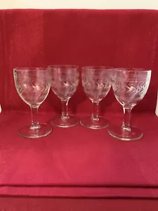Set of 4 Anchor Hocking Clear Etched Glass Laurel & Bands Barware Small Glasses - Picture 1 of 21