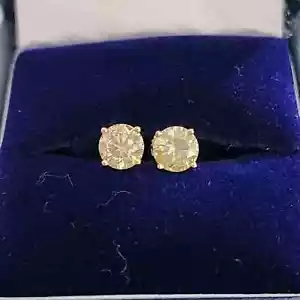 1.50 CT NATURAL DIAMOND STUD EARRINGS 14K YELLOW GOLD SCREWBACK - Picture 1 of 2