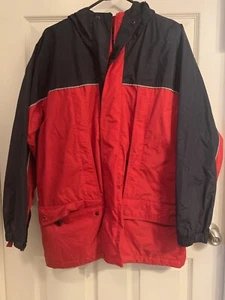 Vintage Lands End Mens Red/Blue Hooded Lined Rain Jacket Size Large - Picture 1 of 3