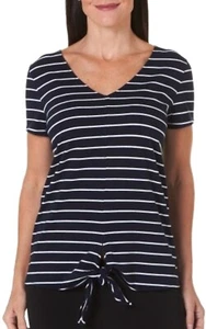 Jones New York Women's Signature Navy XL Short Sleeve Striped Front-Tie Top NWT! - Picture 1 of 1