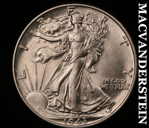 1943 Walking Liberty Half Dollar - Scarce High Grade Lustrous #U9815