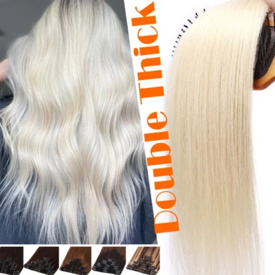CLEARANCE/Clip in Indian Remy Human Hair Extensions Double Weft Thick/Full Head - Image 1 of 4