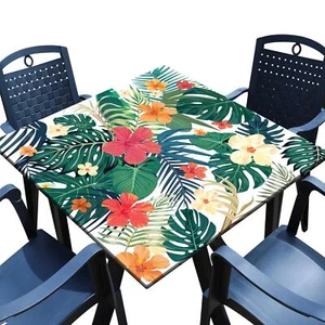 Square Fitted Tablecloth with Elastic Edge Tropical Palm Leaves Card Table Co... - Picture 1 of 7