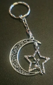 Mond Stern & Fee Schlüsselanhänger, Taschenanhänger, Tibetisches Silber Brandneu - Bild 1 von 3