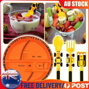 Kids Dish Shovel Fork Spoon Set Construction Toddler Dinnerware Set Eating Plate - Picture 1 of 18