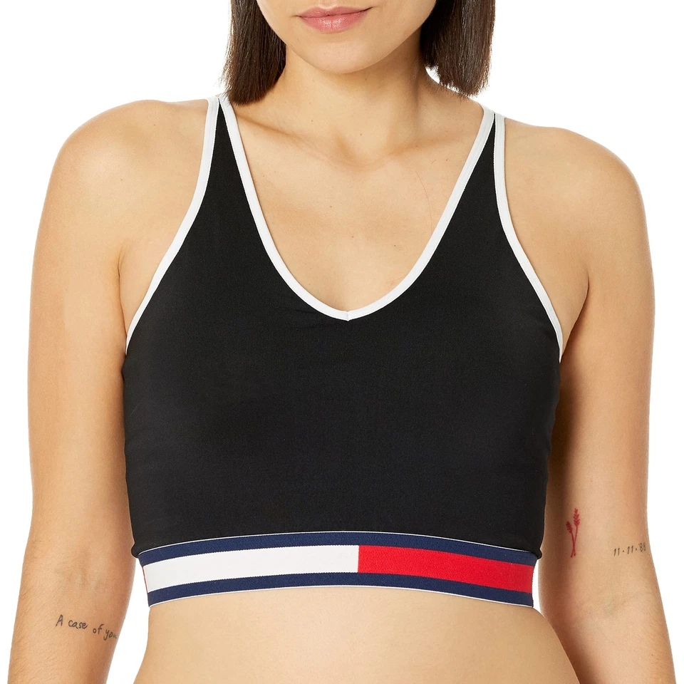 Tommy Hilfiger 女式高性能运动文胸,深黑色,尺寸 S,缺陷 — 第 1/4 张图片