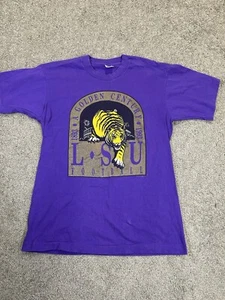 Vintage 90s LSU Tigers Football Gold Century Purple T-Shirt Size Large 1993 FOTL - Picture 1 of 11