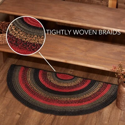 Cumberland JUTE Half Circle RUG Country Primitive Red Green Black Natural Olive - Image 1 of 4