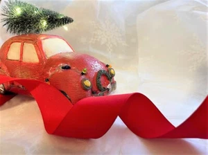 Christmas BRIGHT RED grosgrain love festive - Luxury Wire Edge Ribbon 38mm - Picture 1 of 9