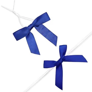100 Pack Blue Satin Ribbon Twist Tie Bows for Treat Bags Gift Bags Bakery Can... - Picture 1 of 6