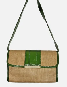 Talbots Woven Purse Shoulder Bag/Clutch Green Patent Leather Trim EUC - Imagen 1 de 7