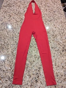 Women's Deep-V Neck Bodycon One Piece Jumpsuit Red size S - Picture 1 of 9