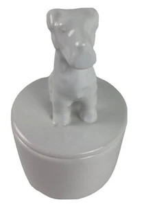 Milk Glass Porcelain Ceramic Lidded Trinket Box Fox Terrier Schnauzer Figurine - Picture 1 of 5