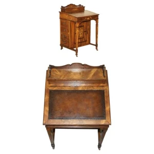RESTORED VICTORIAN ROSEWOOD MARQUETRY INLAID & BROWN LEATHER DAVENPORT DESK - Picture 1 of 24