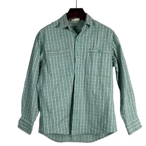 Vintage JORDACHE MAN Size LG Button Up Casual Green Vertical Stripe Western - Picture 1 of 8