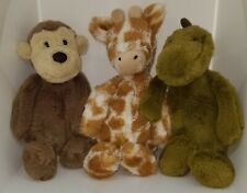 Jellycat Mini Bashful Brown Monkey, Green Dinosaur & Giraffe Plush