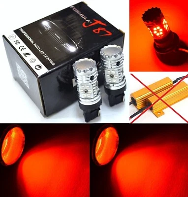 Hyper Flash Free LED Light 7440 Red Two Bulb Rear Turn Signal Replace Upgrade OE - Image 1 of 4