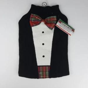 Wag & Bone Dog Black Holiday Plaid Tux Sweater Christmas by SimplyShe LARGE NEW - Picture 1 of 6