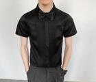Men's New Fashion Summer Lapel Short Sleeve Ruffle Pure Color Party Dress Shirt