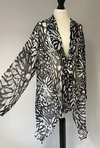 DreamKeeper Black White Floral Zebra Flare Kimono Cardigan Blouse Jacket OS Plus - Picture 1 of 18