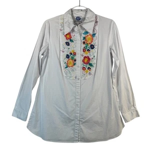 Blusa DG2 Diane Gilman Bordada Talla M Blanca Floral Boho Retro - Imagen 1 de 8