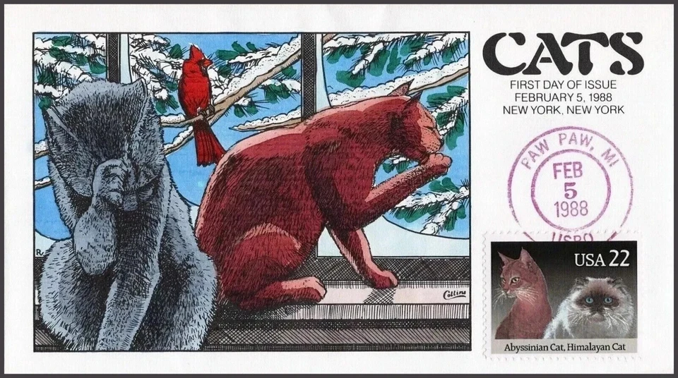 Collins 1988 hand painted FDC for cats - Image 1 of 1
