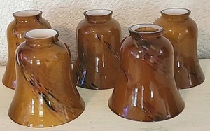 Amber swirled art glass lamp shades in warm golden hues. Set Of 5 Vtg. - Picture 1 of 18
