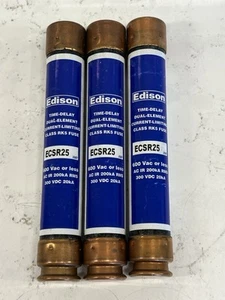 Lot 3 Edison ECSR25 Time-Delay Fuse 600 Vac or Less AC IR 200kA RMS 300 VDC 20kA - Picture 1 of 4