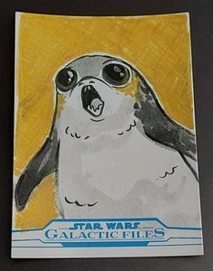 2018 Topps Star Wars Galactic Files Porg Sketch Kunstkarte von Asia Ellington 1/1 - Bild 1 von 2